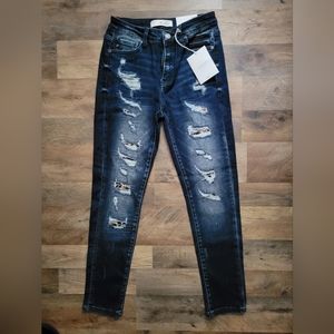 KanCan Leopard-Inset Blue Jeans 5/26